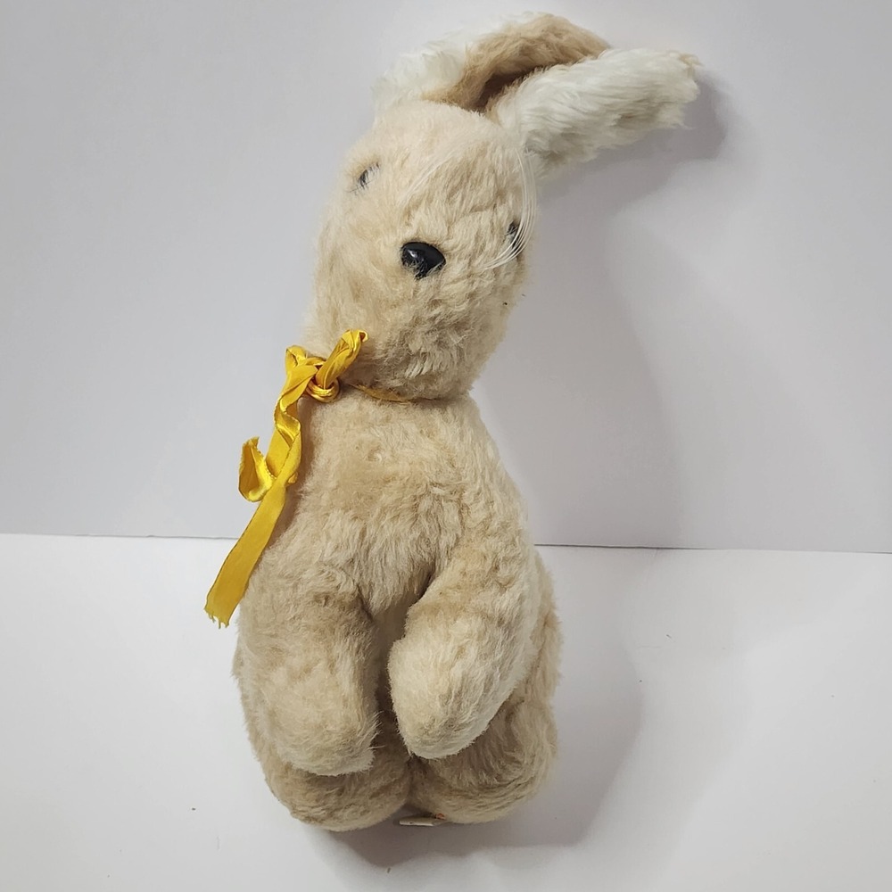 Vintage R Dakin & Co Pillow Pets Bunny RABBIT Plush 1978 Beige Yellow Bow 15"